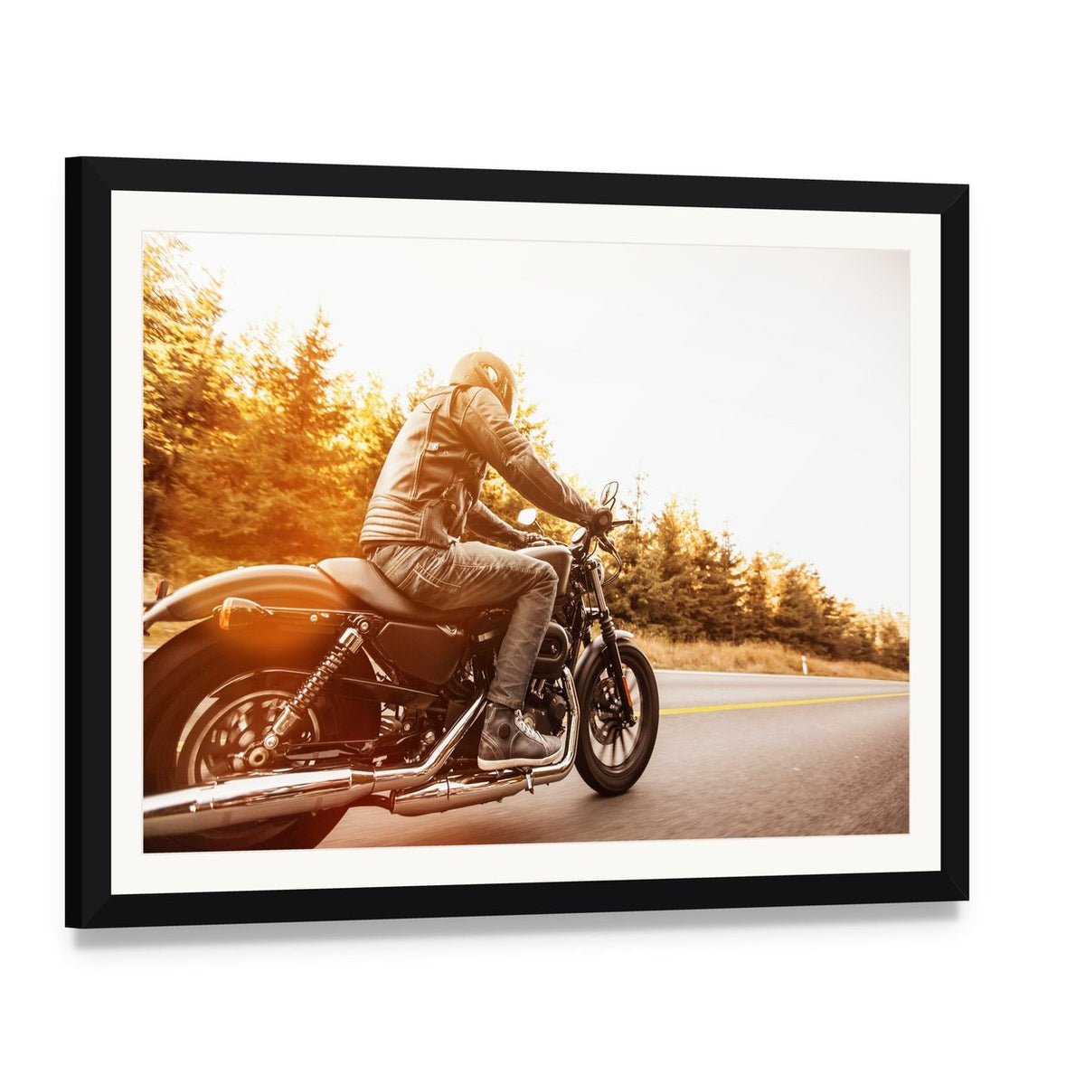 High Power Motorcycle Canvas Wall Art, framed print with white mat and black frame, angled product view