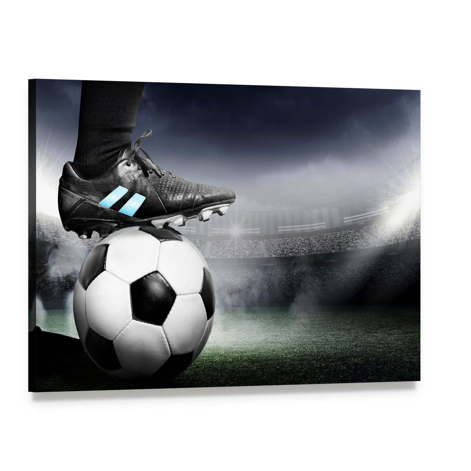 Soccer Player with Soccer Ball Canvas Wall Art, single panel gallery wrapped canvas, angled product view