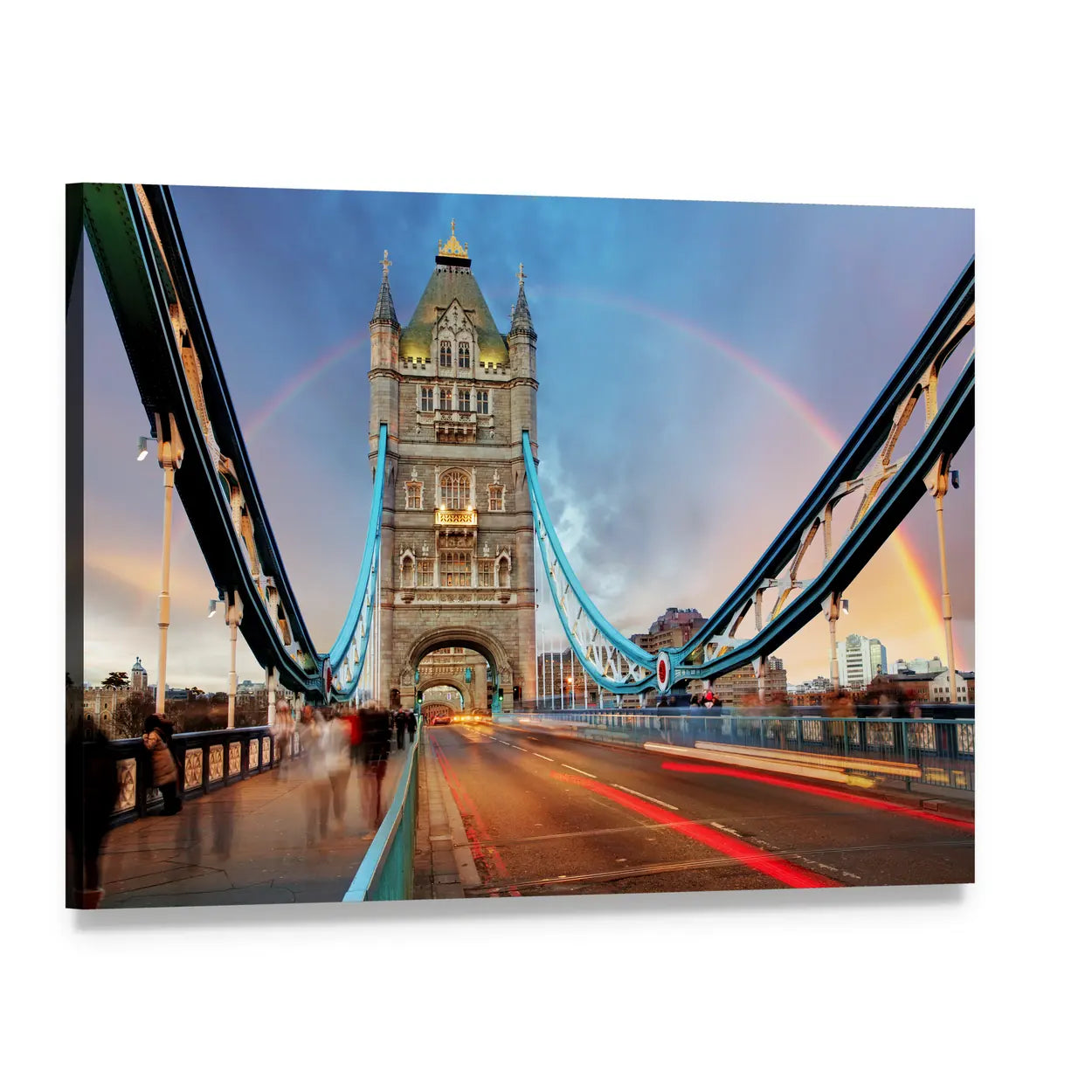 Tower Bridge at Dusk with Light Trails Canvas Wall Art, single panel gallery wrapped canvas, angled product view
