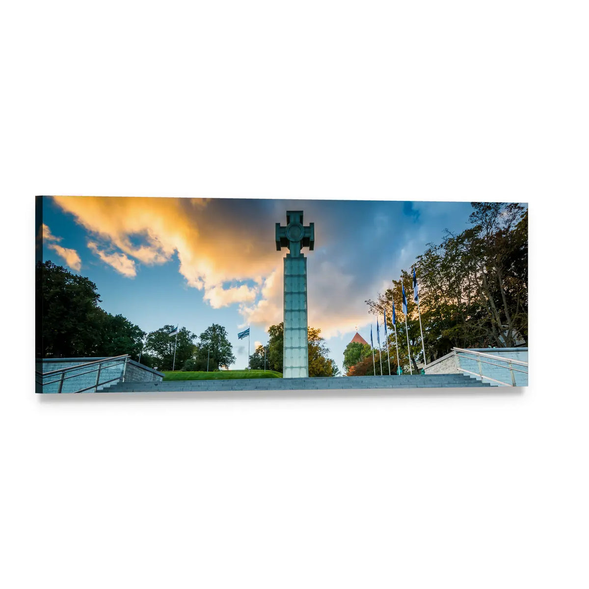 Freedom Square in Tallinn Panoramic Canvas Wall Art, single panel gallery wrapped canvas, angled product view