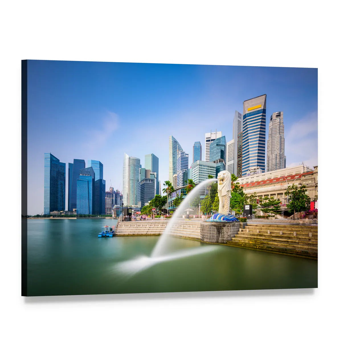 Singapore Skyline at Merlion Fountain Canvas Wall Art, single panel gallery wrapped canvas, angled product view