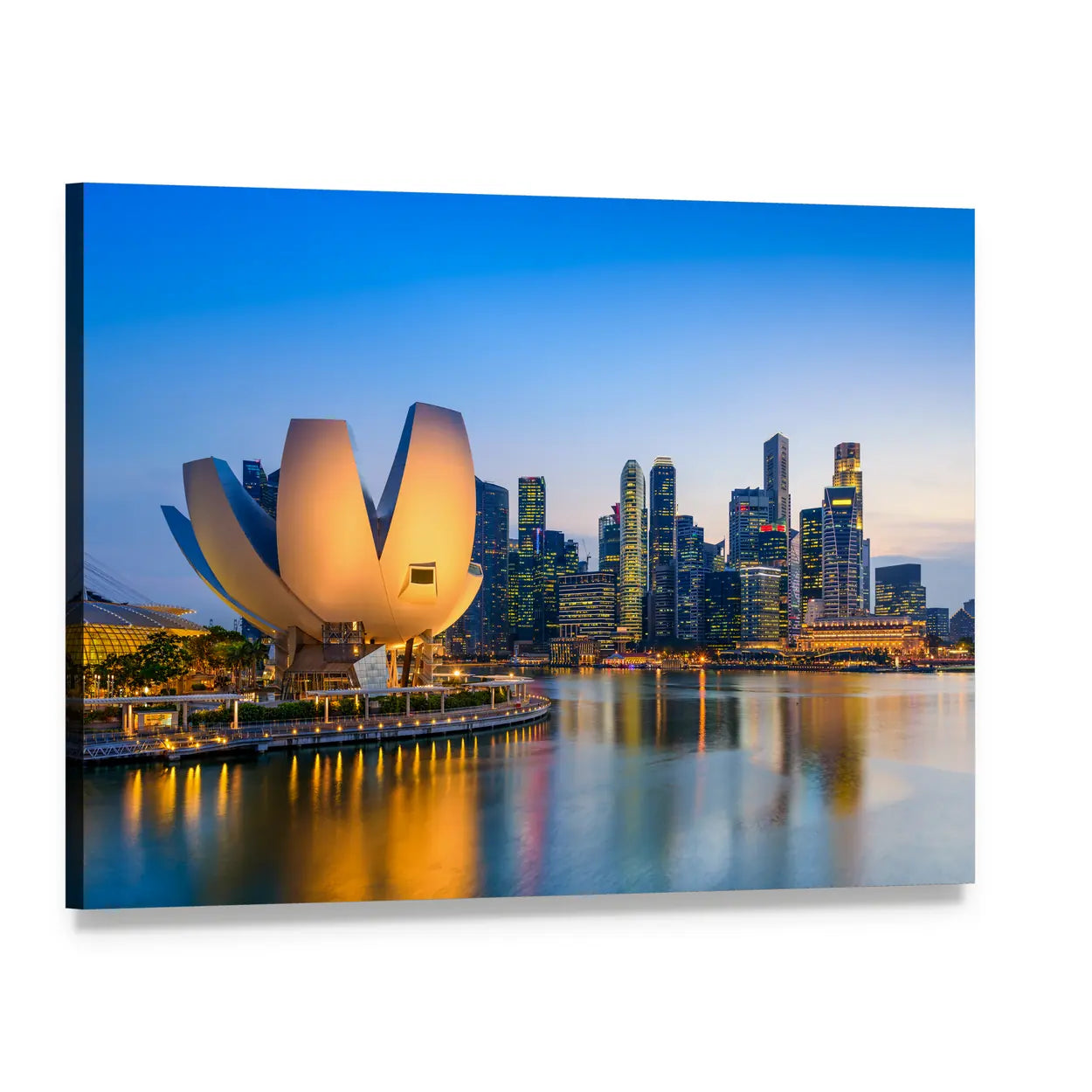 Singapore Marina Bay Skyline at Twilight Canvas Wall Art, single panel gallery wrapped canvas, angled product view