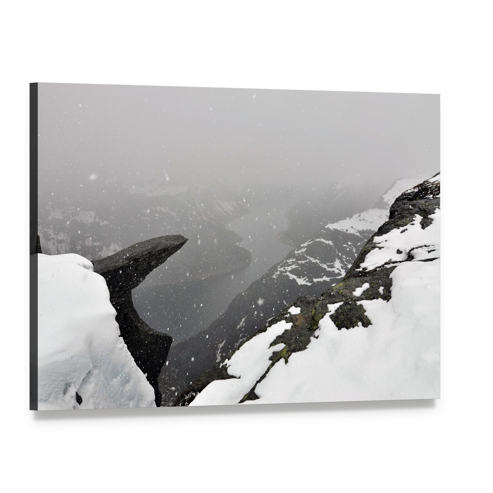 Snowy Mountain Peaks in Norway Canvas Wall Art, single panel gallery wrapped canvas, angled product view