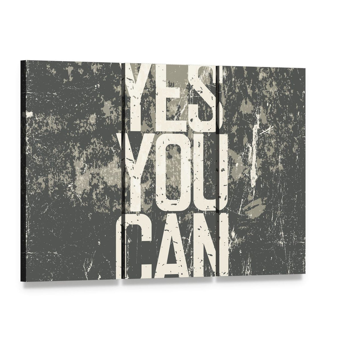 Yes You Can Motivational Quote Canvas Wall Art, 3 panel 3 Horizontal layout gallery wrapped canvas set, angled product view