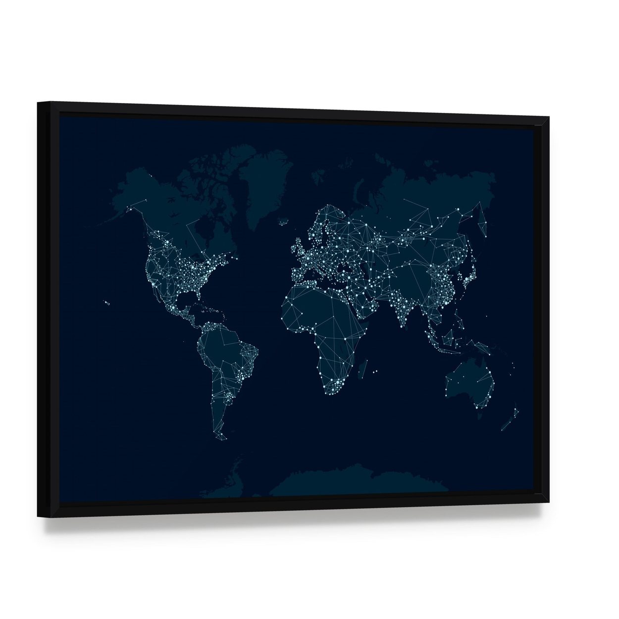 Communications Network Map Canvas Wall Art, framed canvas in a black floater frame, angled product view