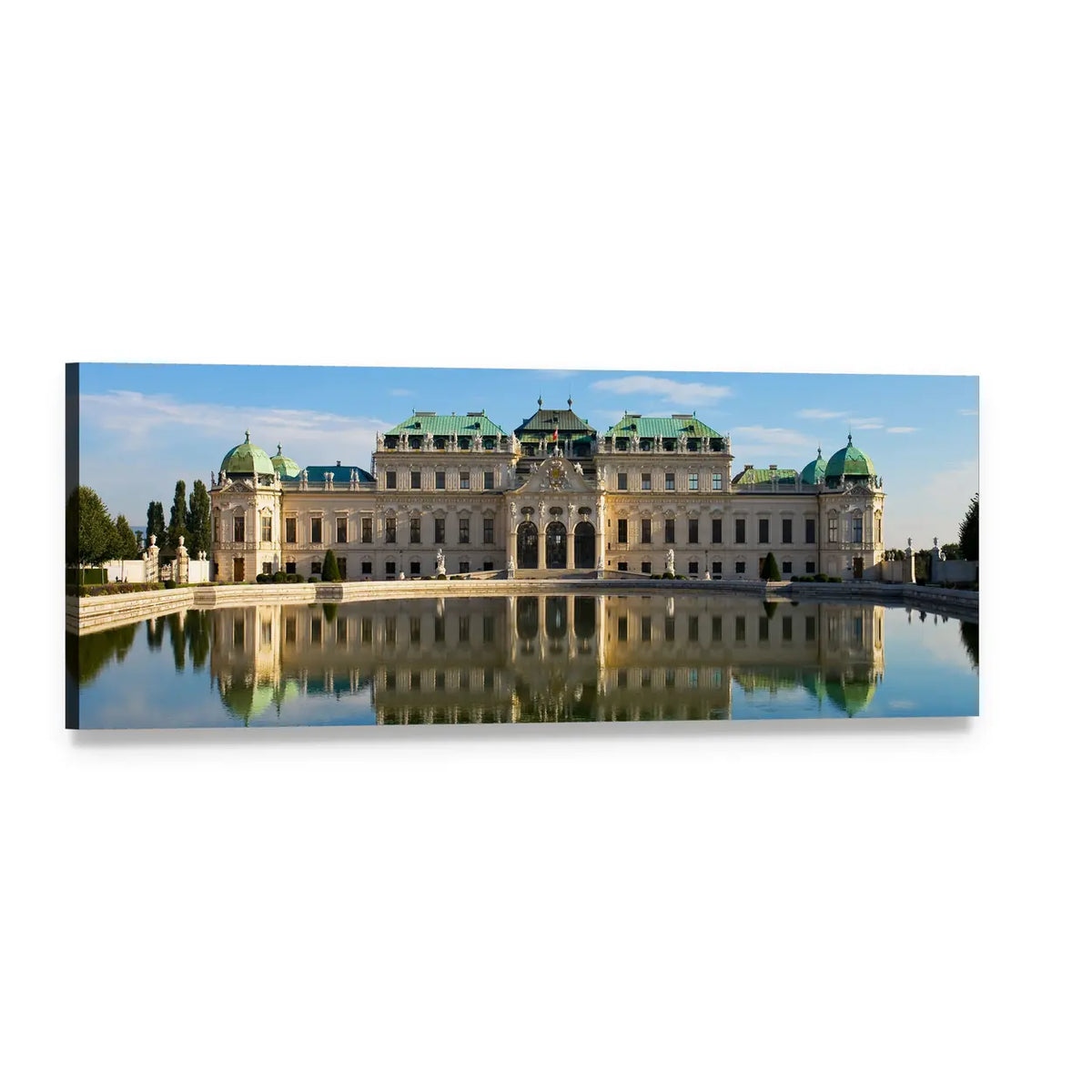 Upper Belvedere in Vienna Panoramic Canvas Wall Art, single panel gallery wrapped canvas, angled product view