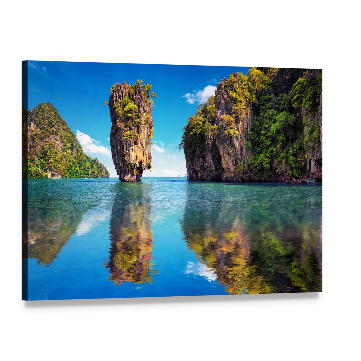 Thailand's James Bond Island Reflection Canvas Wall Art, single panel gallery wrapped canvas, angled product view