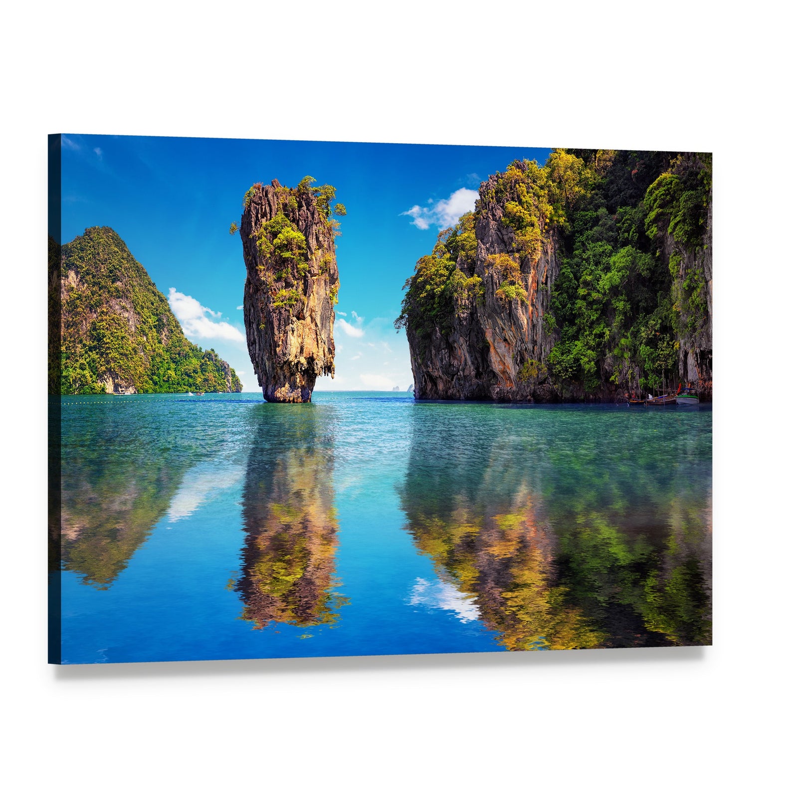 Thailand's James Bond Island Reflection Canvas Wall Art, single panel gallery wrapped canvas, angled product view