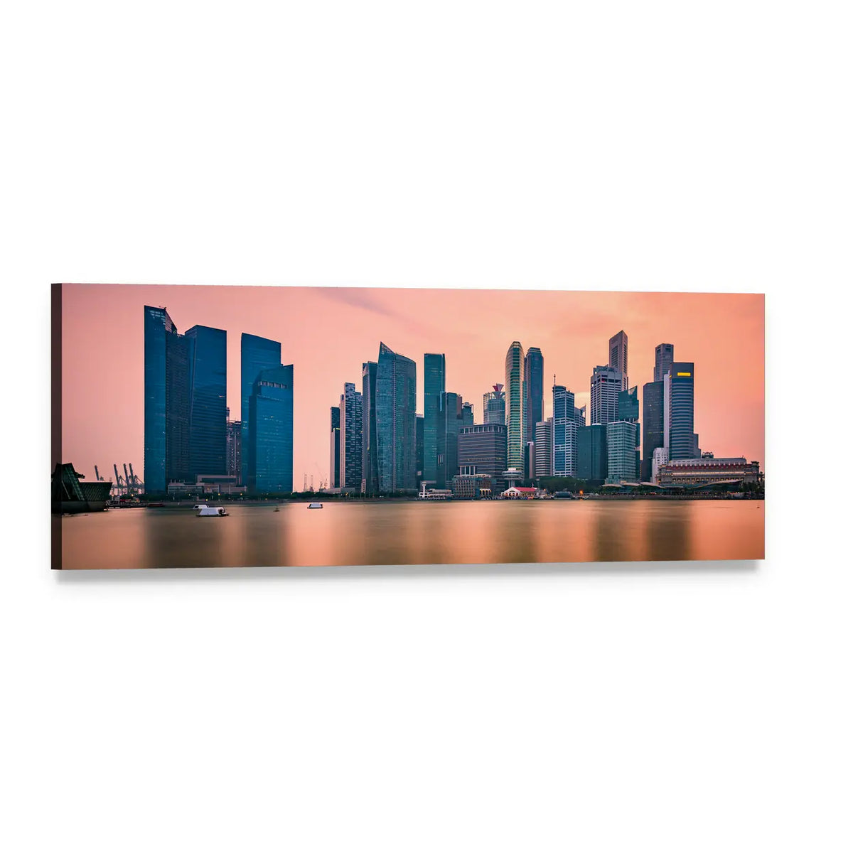 Singapore Marina Bay Skyline Panoramic Canvas Wall Art, single panel gallery wrapped canvas, angled product view