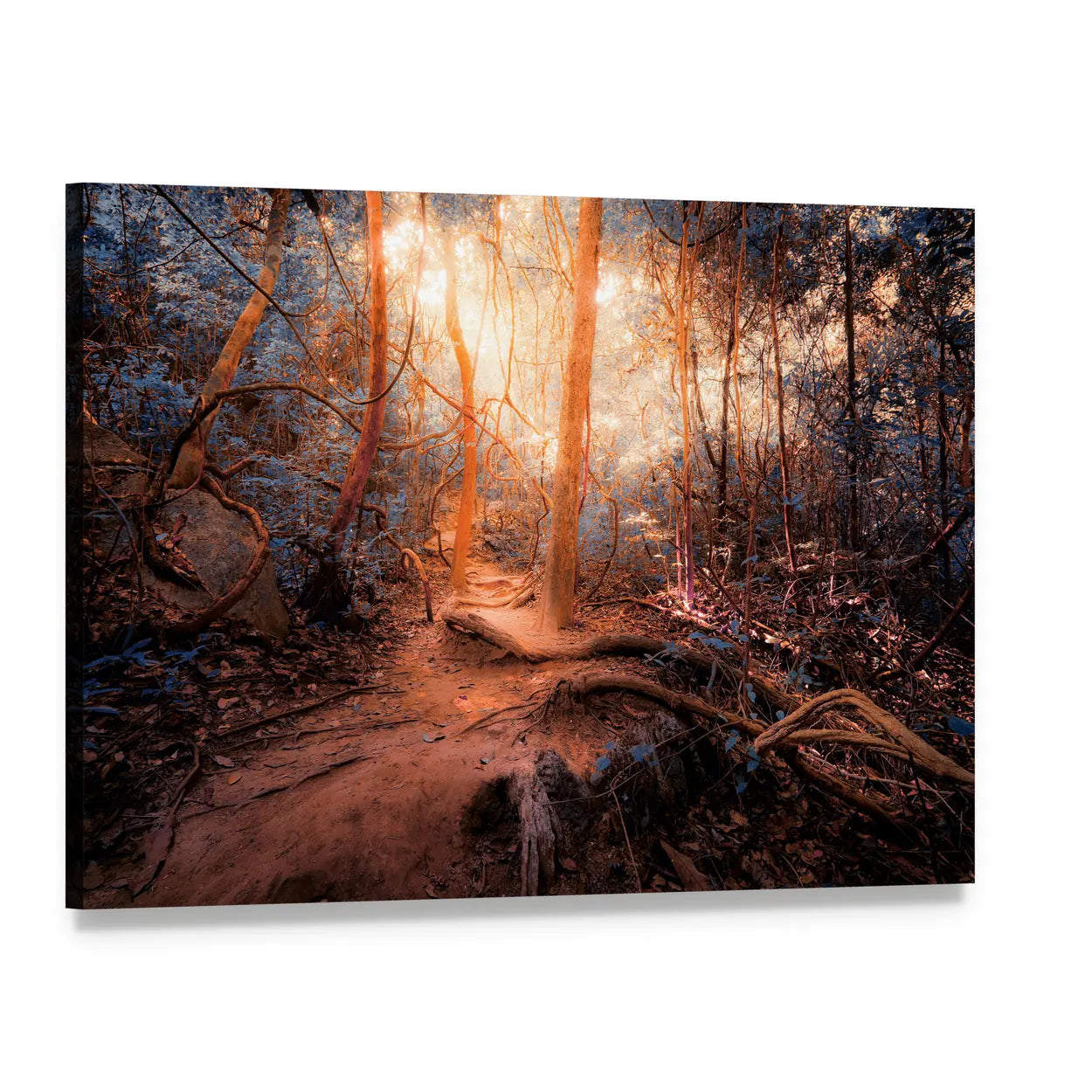 Surreal Forest with Blue Leaves Canvas Wall Art, single panel gallery wrapped canvas, angled product view