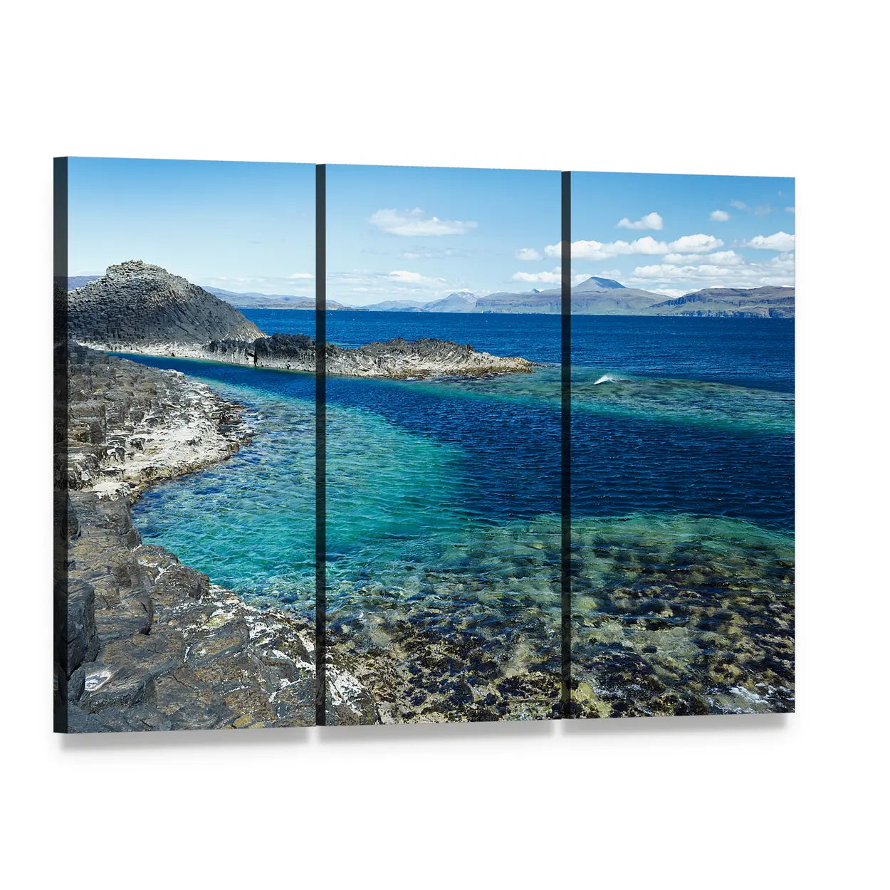 Sea at Staffa Island Canvas Wall Art, 3 panel 3 Horizontal layout gallery wrapped canvas set, angled product view