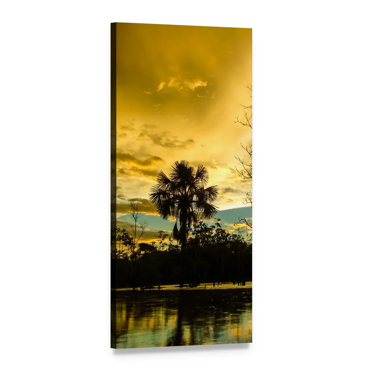 Amazon River at Sunset Vertical Canvas Wall Art, 1 panel 1 Vertical layout gallery wrapped canvas set, angled product view