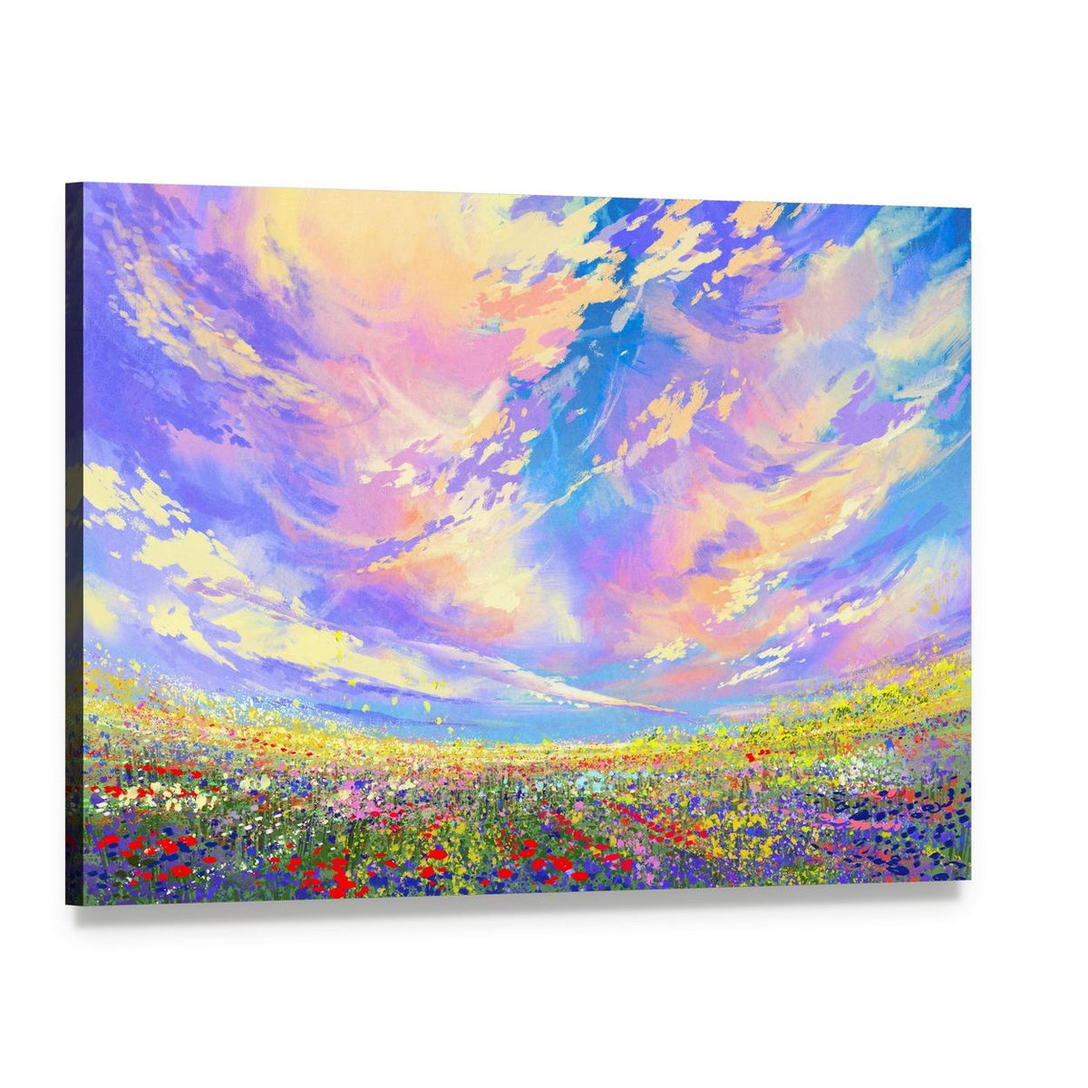 Colorful Flowers in Field Canvas Wall Art, single panel gallery wrapped canvas, angled product view