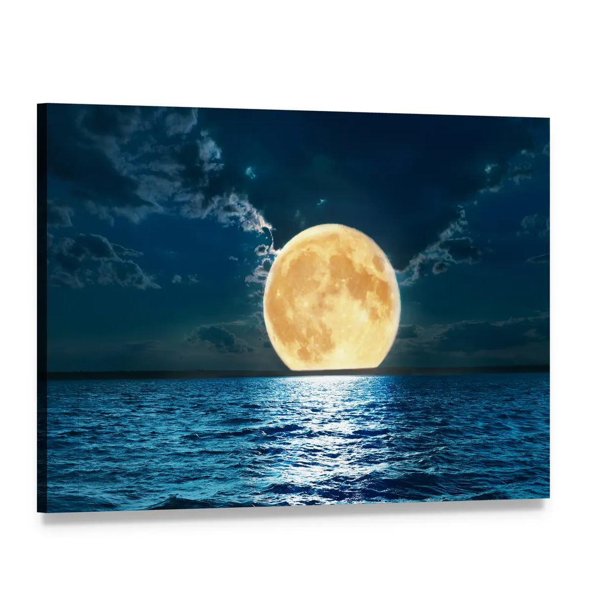 Supermoon Over Moonlit Sea Canvas Wall Art, single panel gallery wrapped canvas, angled product view