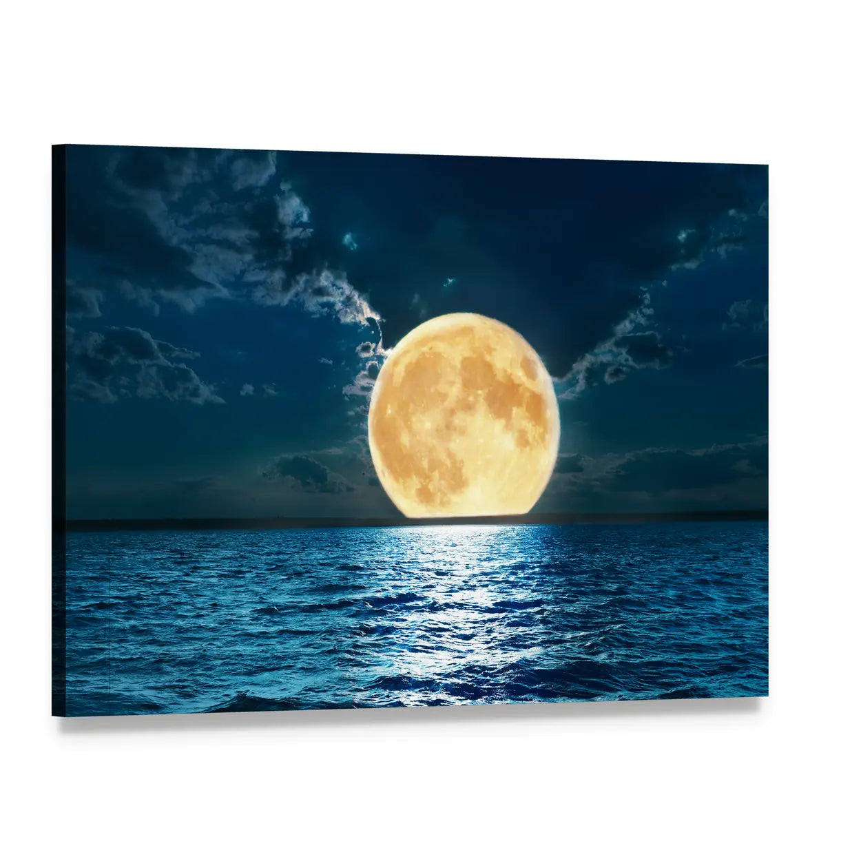 Supermoon Over Moonlit Sea Canvas Wall Art, single panel gallery wrapped canvas, angled product view