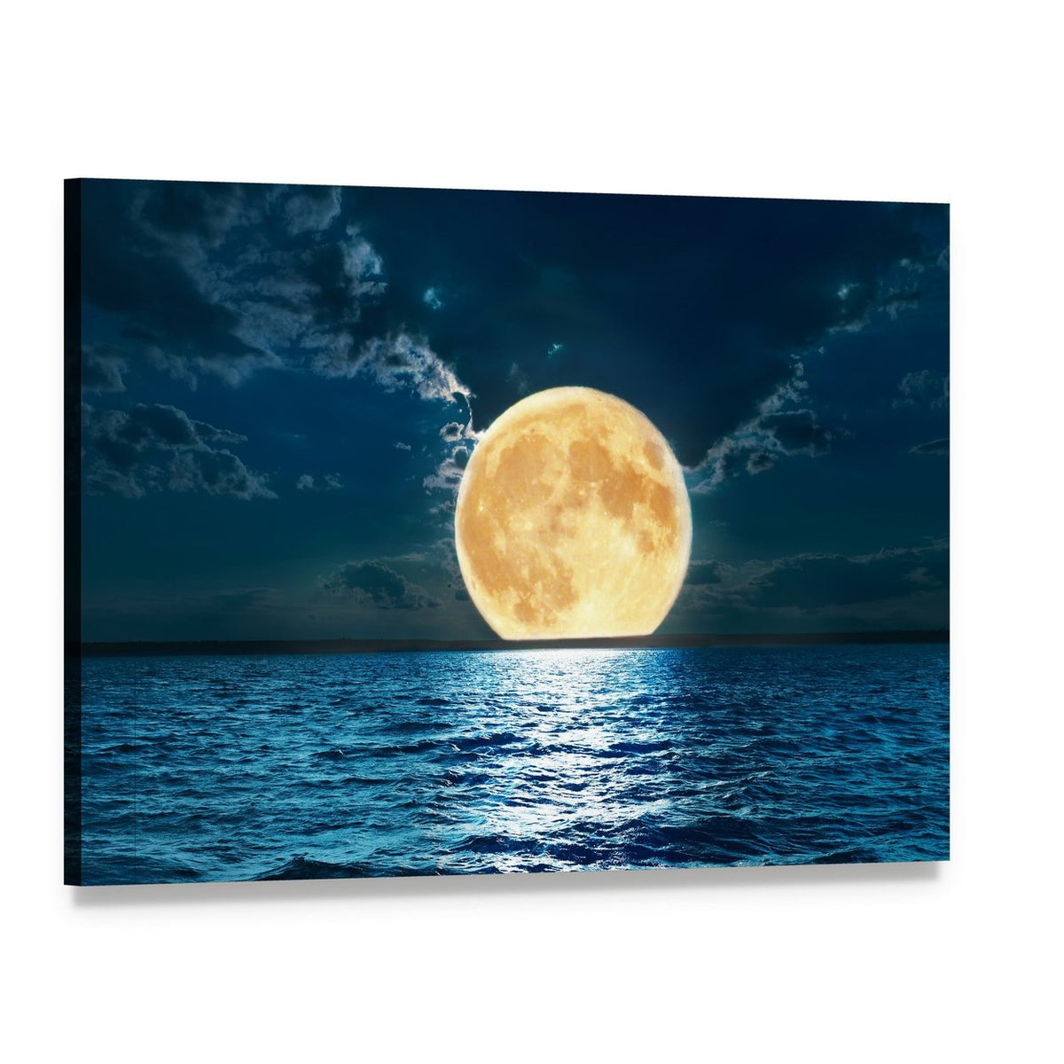 Super Moon Over Water Canvas Wall Art, single panel gallery wrapped canvas, angled product view