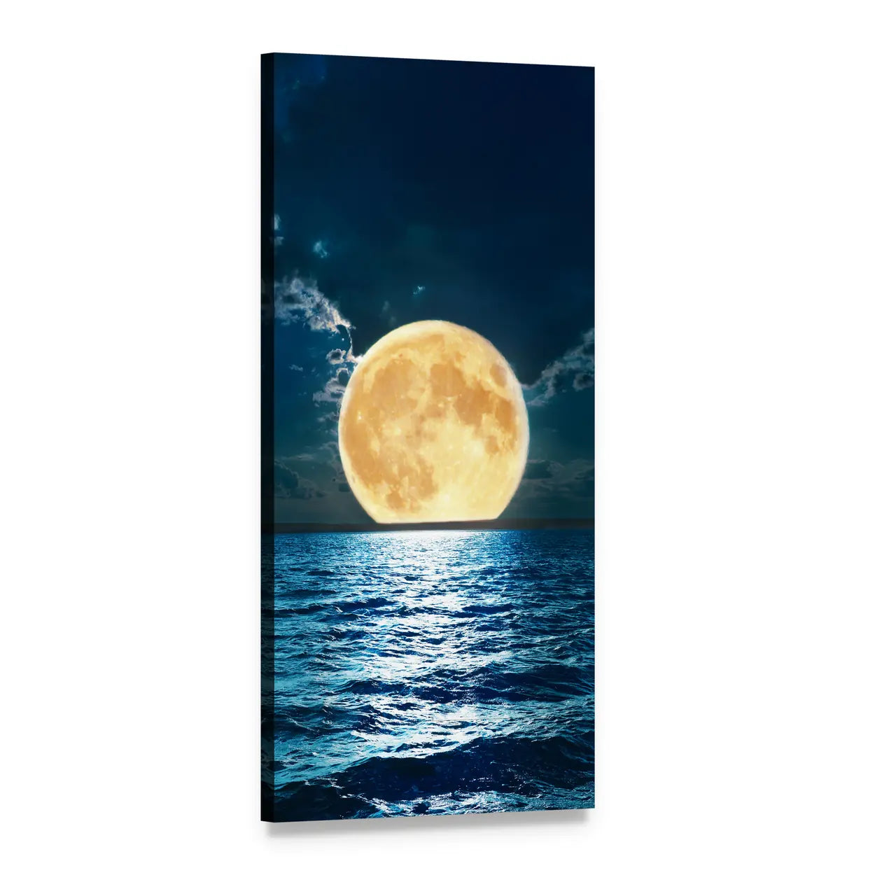 Super Moon Over Water Vertical Canvas Wall Art, 1 panel 1 Vertical layout gallery wrapped canvas set, angled product view