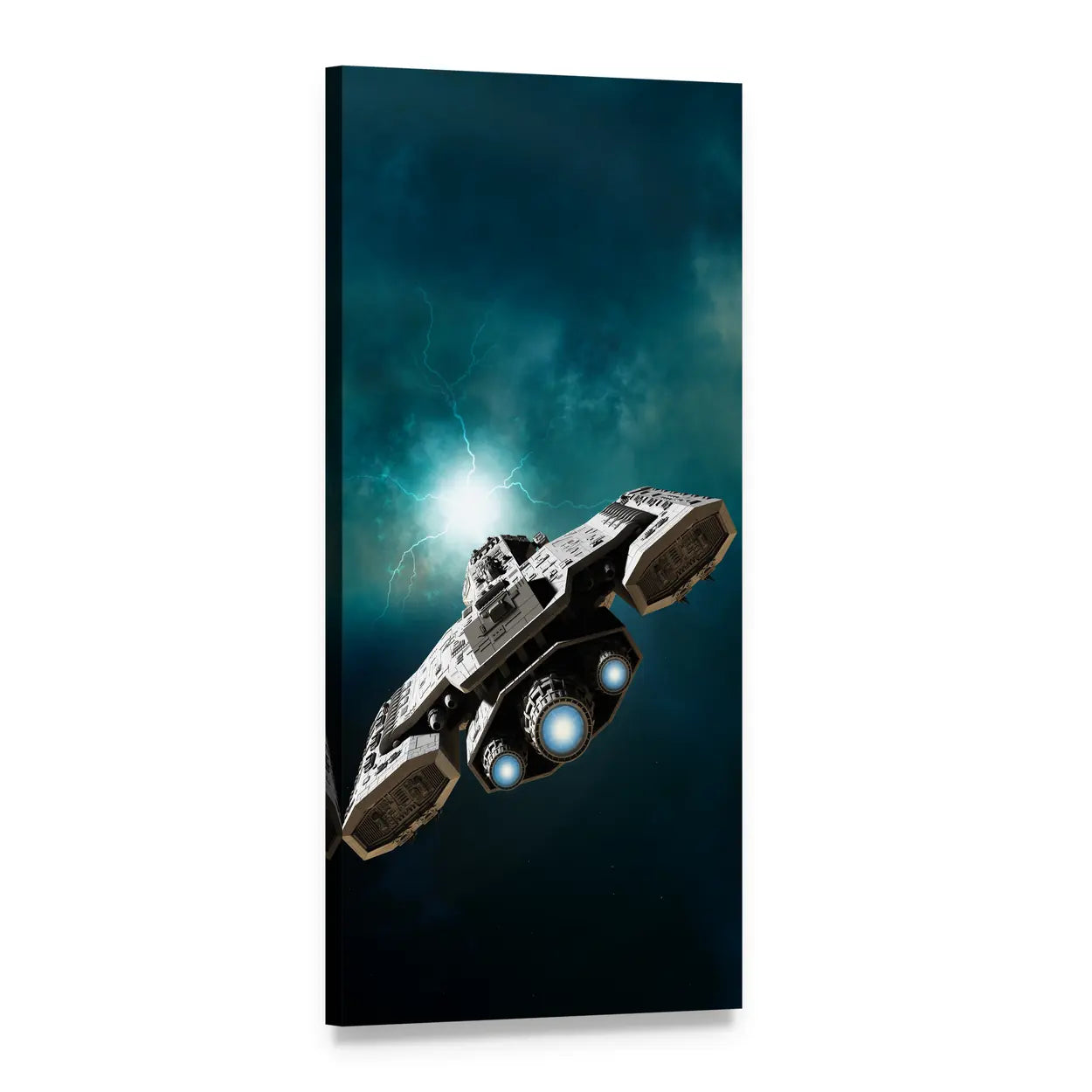 Spaceship in Deep Space Vertical Canvas Wall Art, 1 panel 1 Vertical layout gallery wrapped canvas set, angled product view
