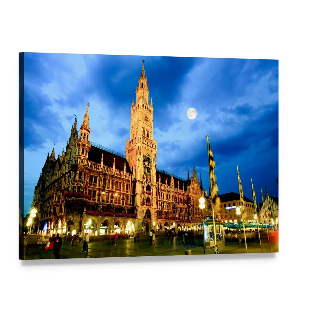 Moonlit Historic Plaza at Night Canvas Wall Art, single panel gallery wrapped canvas, angled product view