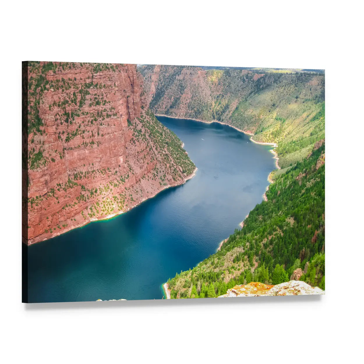 Flaming Gorge Winding River and Red Cliffs Canvas Wall Art, single panel gallery wrapped canvas, angled product view