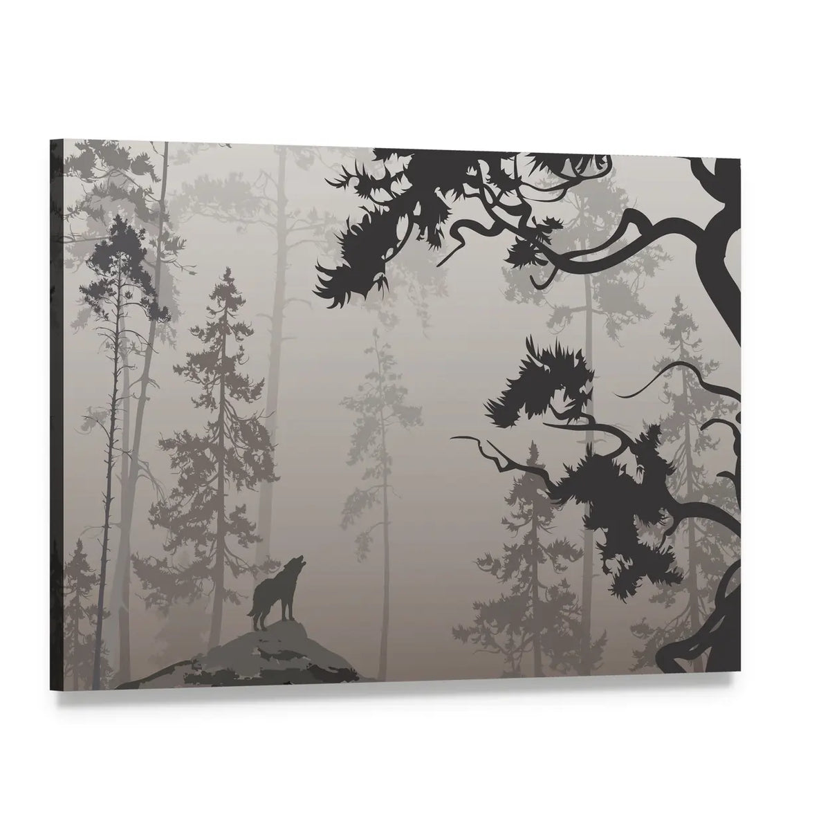 Wolf In The Forest Canvas Wall Art, single panel gallery wrapped canvas, angled product view