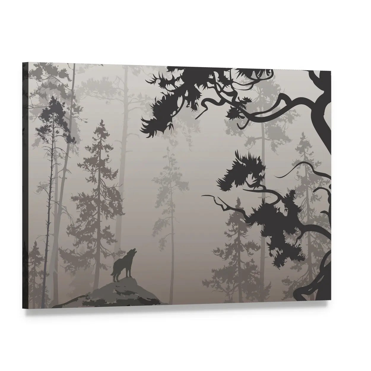 Wolf In The Forest Canvas Wall Art, single panel gallery wrapped canvas, angled product view
