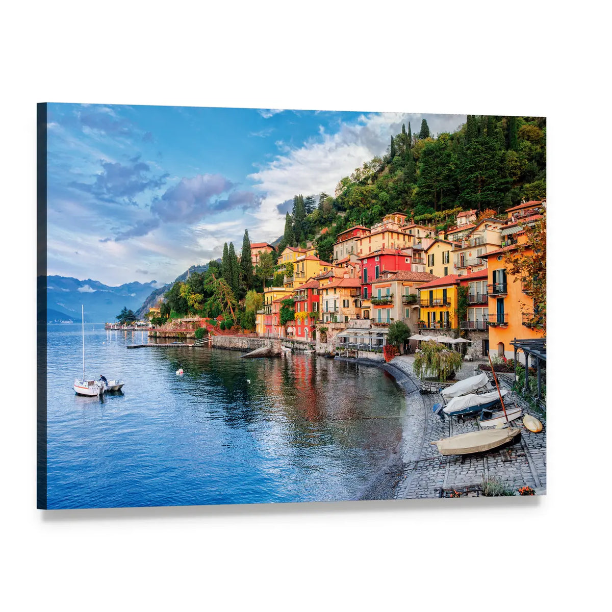 Menaggio on Lake Como Town View Canvas Wall Art, single panel gallery wrapped canvas, angled product view