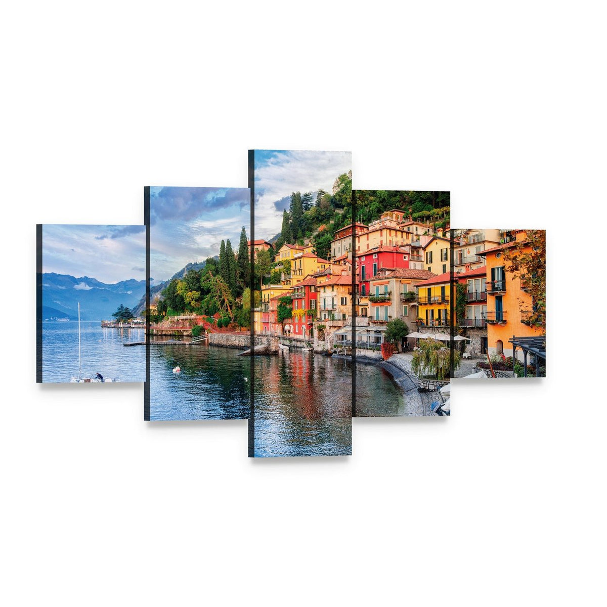 Menaggio on Lake Como Canvas Wall Art, 5 panel 5 Star layout gallery wrapped canvas set, angled product view