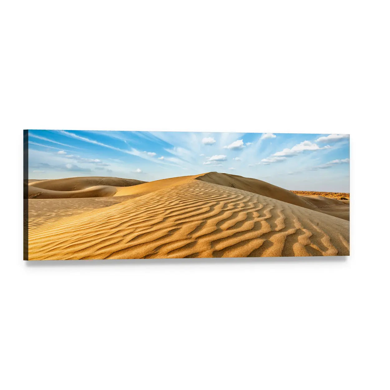 Thar Desert Sand Dunes Panoramic Canvas Wall Art, single panel gallery wrapped canvas, angled product view