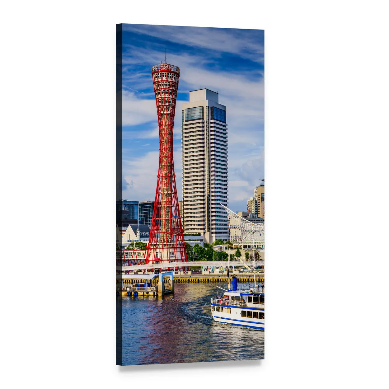 Kobe Port Tower City Skyline Vertical Canvas Wall Art, 1 panel 1 Vertical layout gallery wrapped canvas set, angled product view