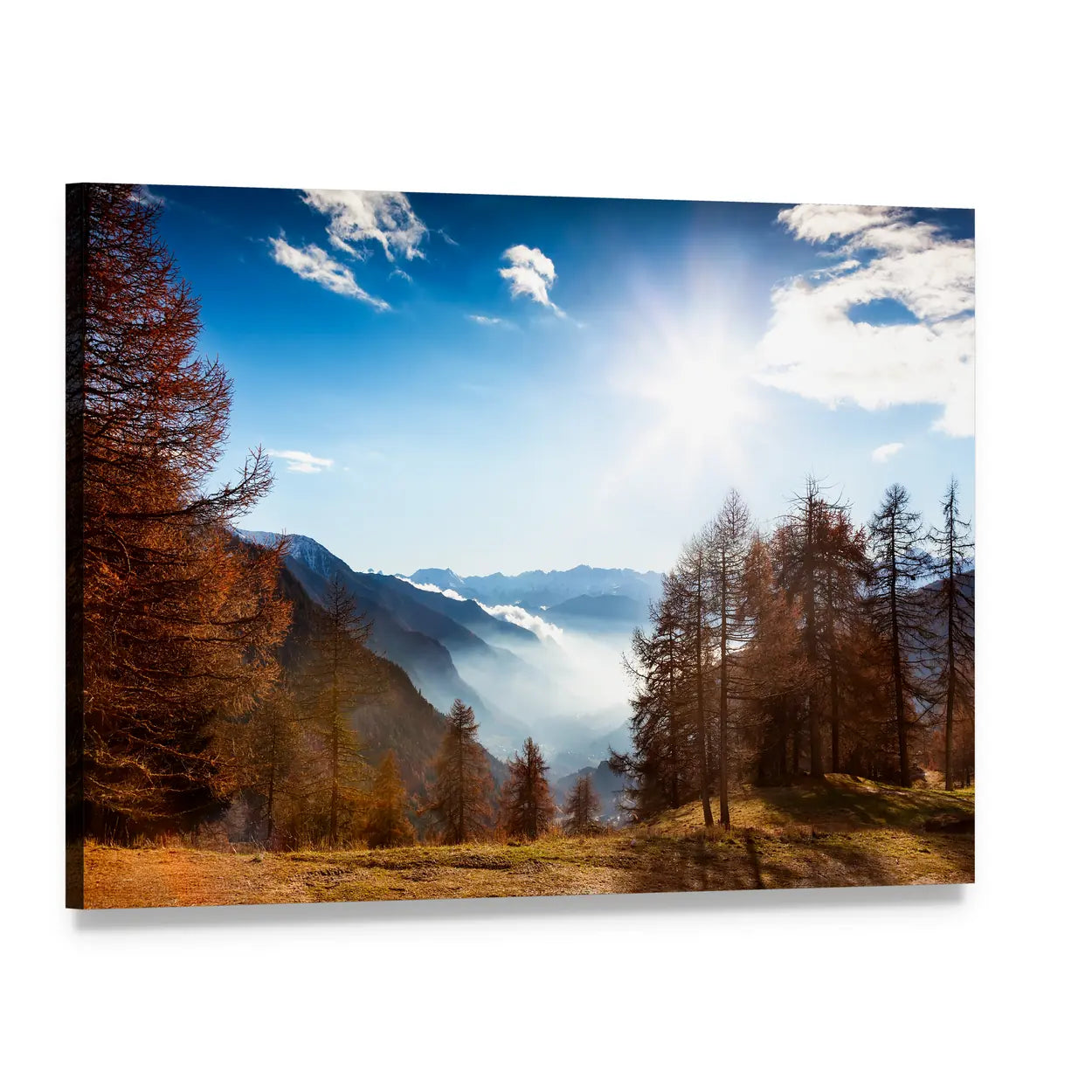 Italian Alps in Autumn Canvas Wall Art, single panel gallery wrapped canvas, angled product view