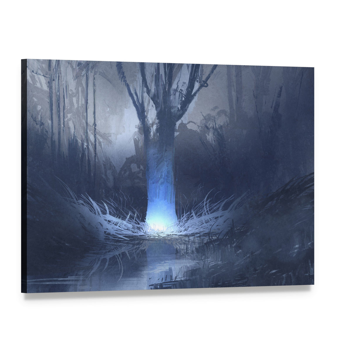 Glowing Portal in Spooky Forest Canvas Wall Art, single panel gallery wrapped canvas, angled product view