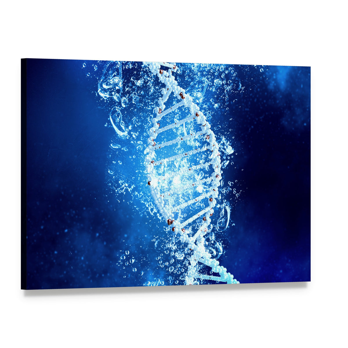 Dna Molecule in Water Canvas Wall Art, single panel gallery wrapped canvas, angled product view