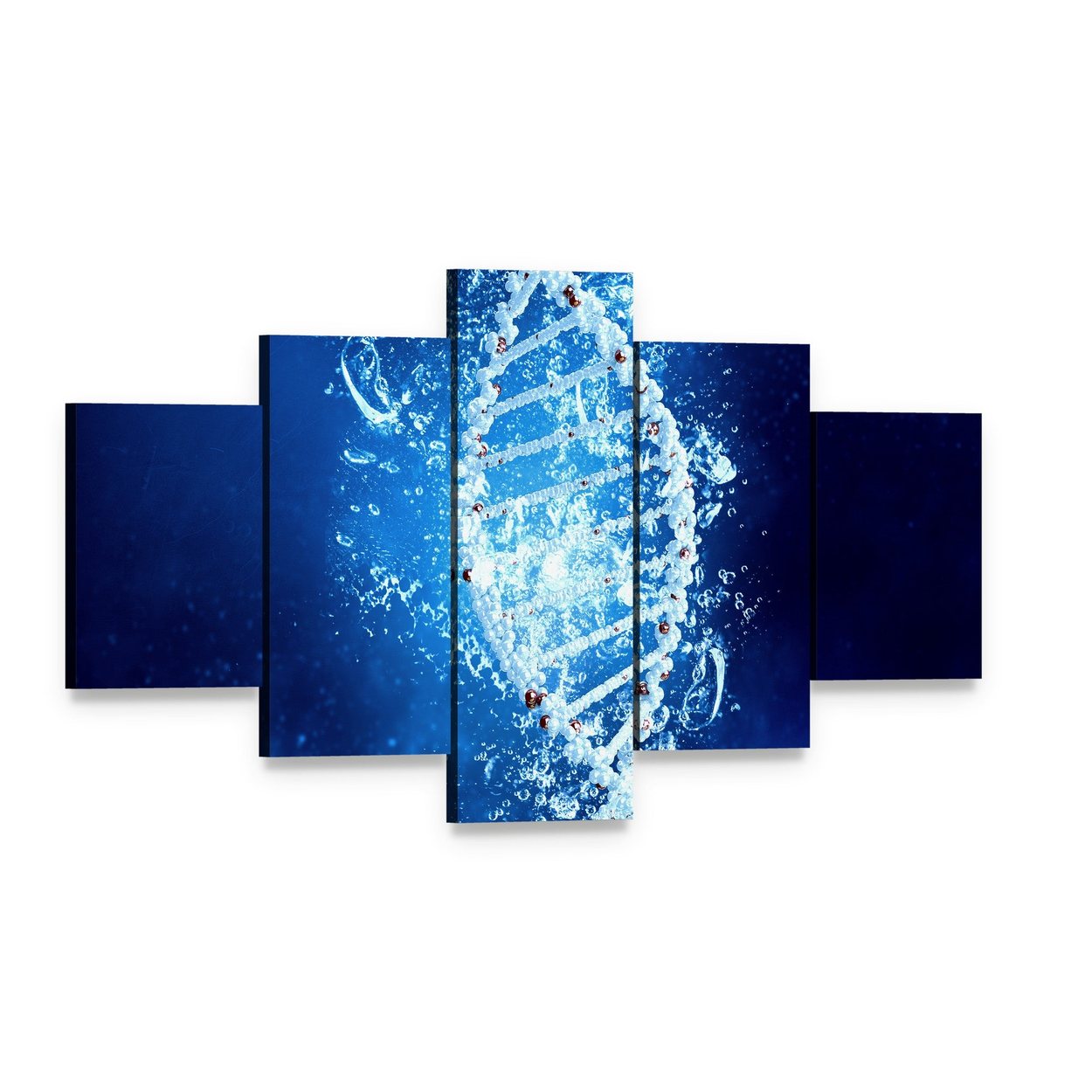 Dna Molecule in Water Canvas Wall Art, 5 panel 5 Star layout gallery wrapped canvas set, angled product view
