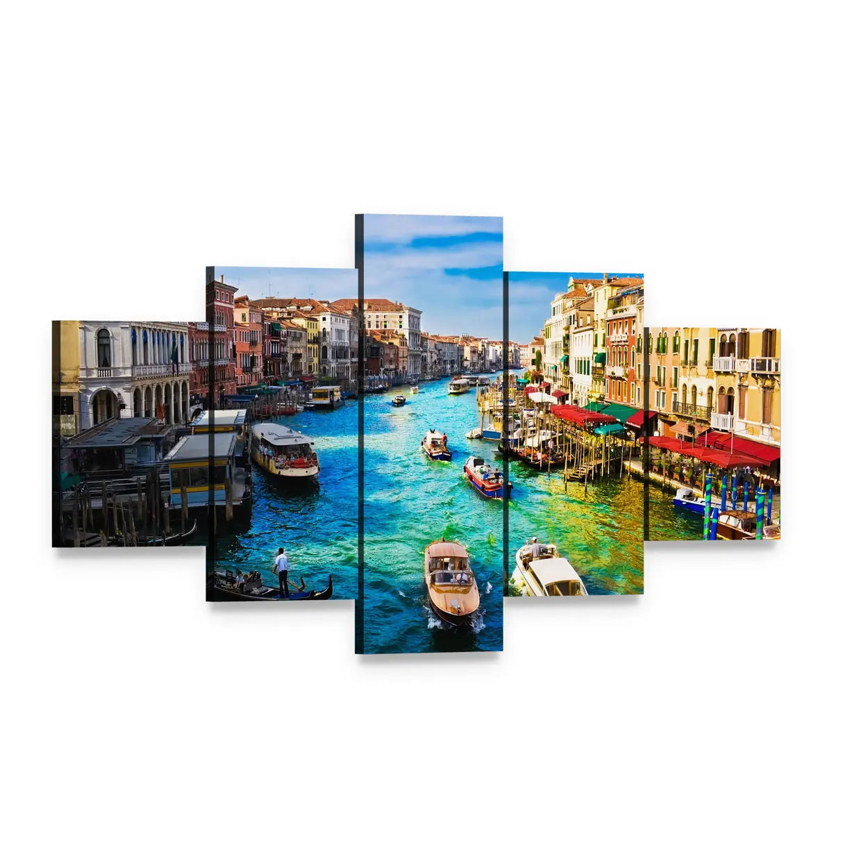 Grand Canal in Venice Canvas Wall Art, 5 panel 5 Star layout gallery wrapped canvas set, angled product view
