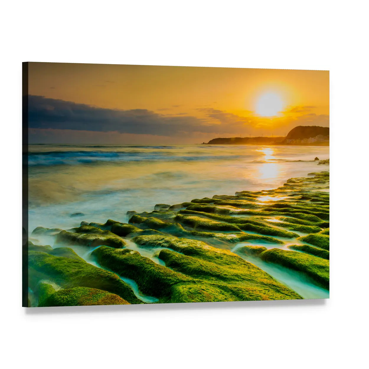 Laomei Coast Stone Trench at Sunset Canvas Wall Art, single panel gallery wrapped canvas, angled product view