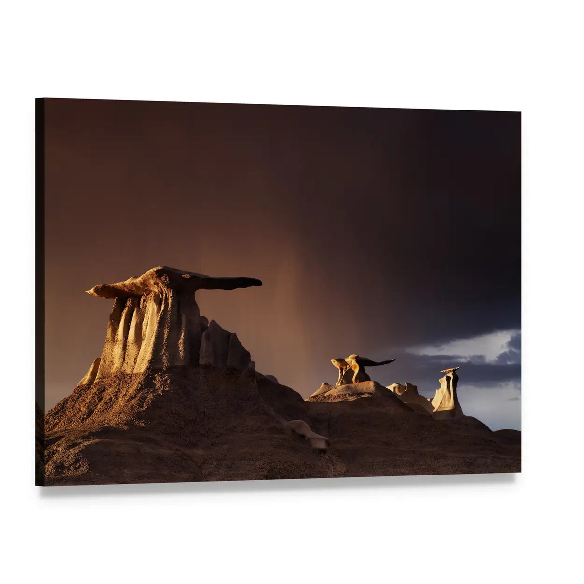 Bizarre Rock in Bisti Badlands Canvas Wall Art, single panel gallery wrapped canvas, angled product view