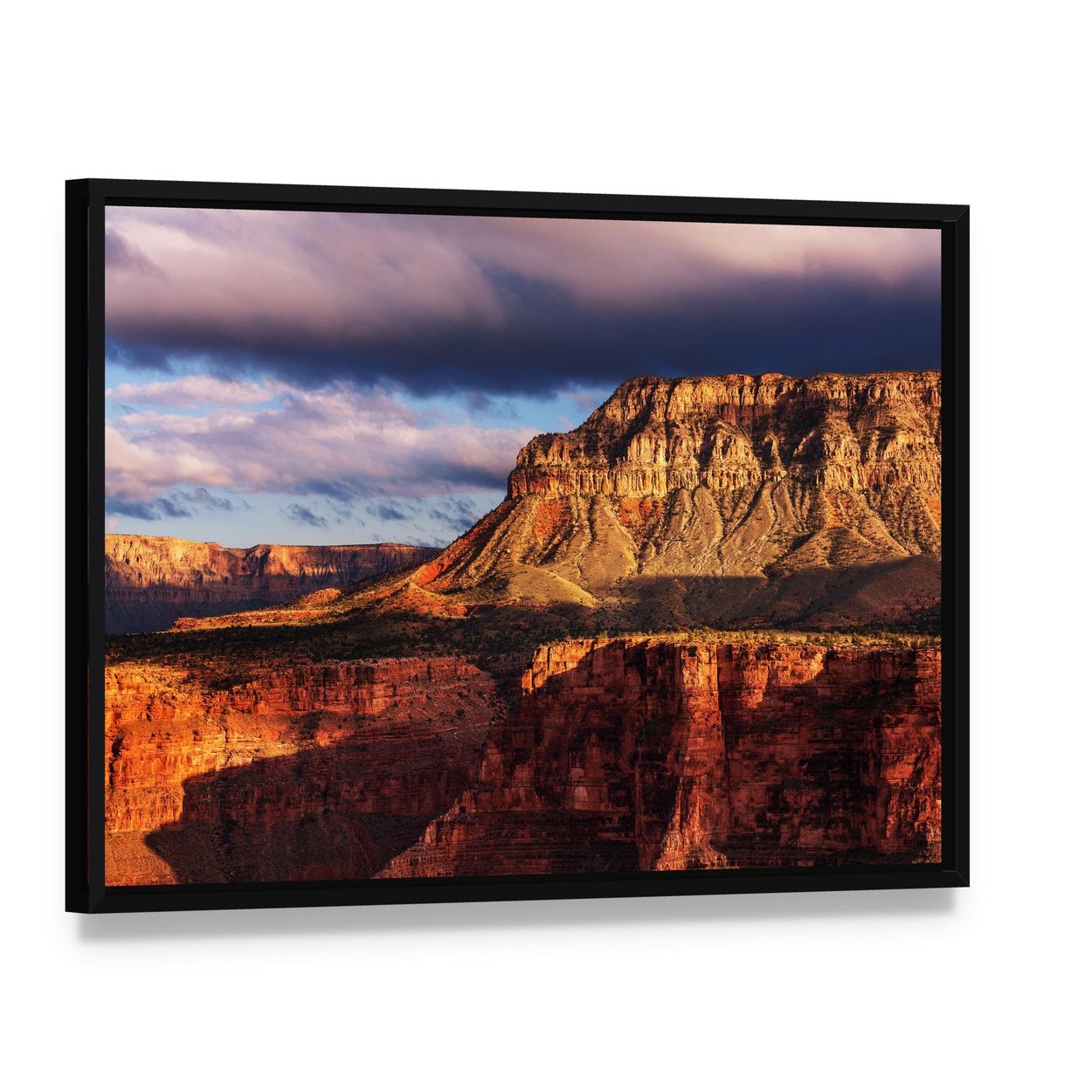 Grand Canyon National Park Canvas Wall Art, framed canvas in a black floater frame, angled product view