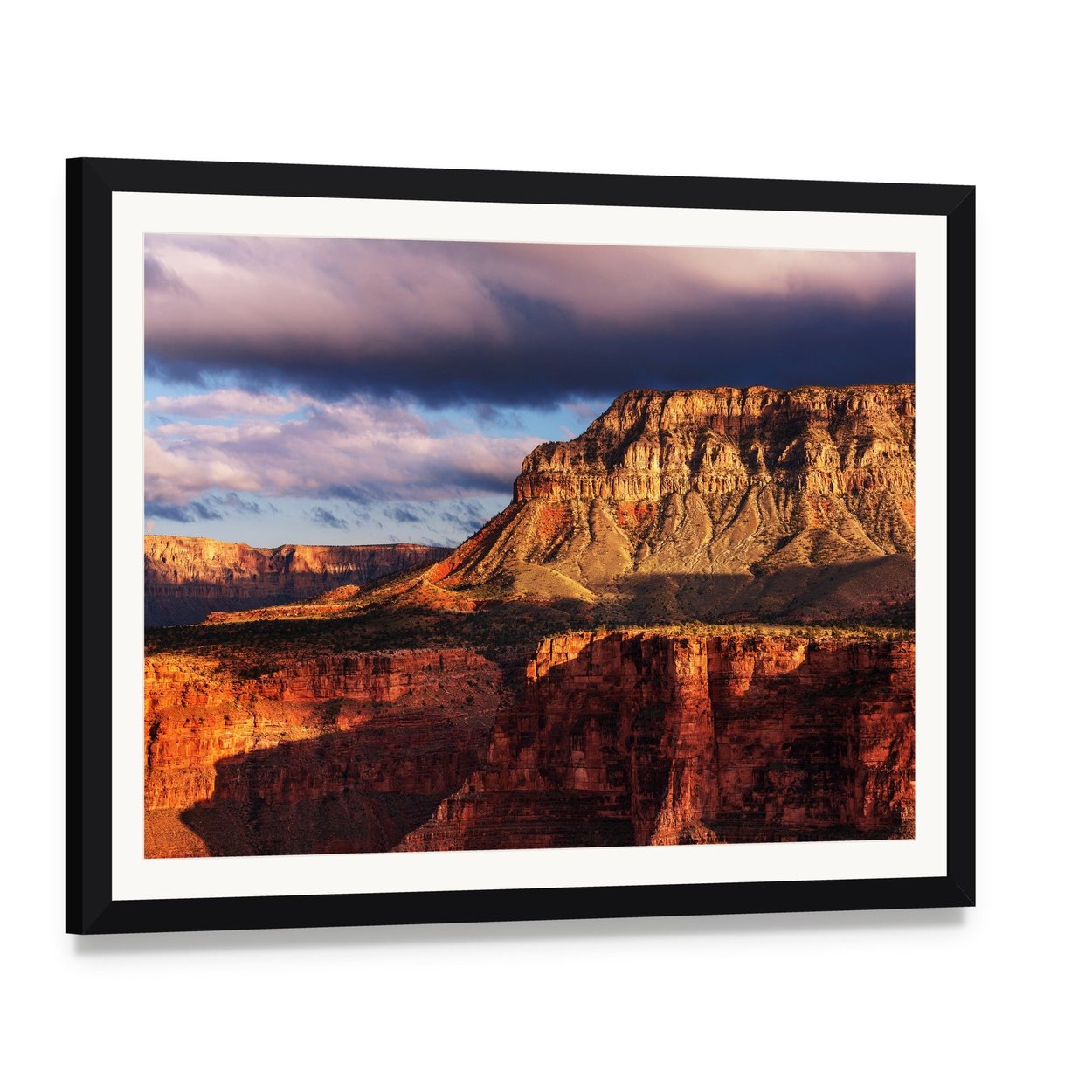Grand Canyon National Park Canvas Wall Art, framed print with white mat and black frame, angled product view