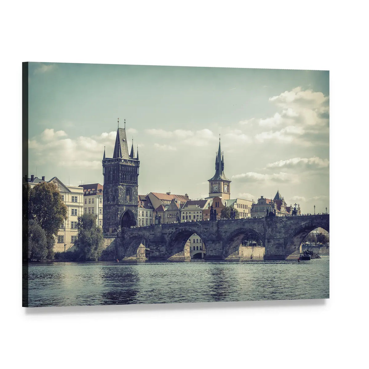Charles Bridge View in Prague Canvas Wall Art, single panel gallery wrapped canvas, angled product view