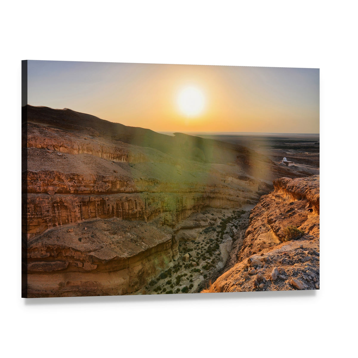 Sunrise Over Desert Canyon Canvas Wall Art, single panel gallery wrapped canvas, angled product view