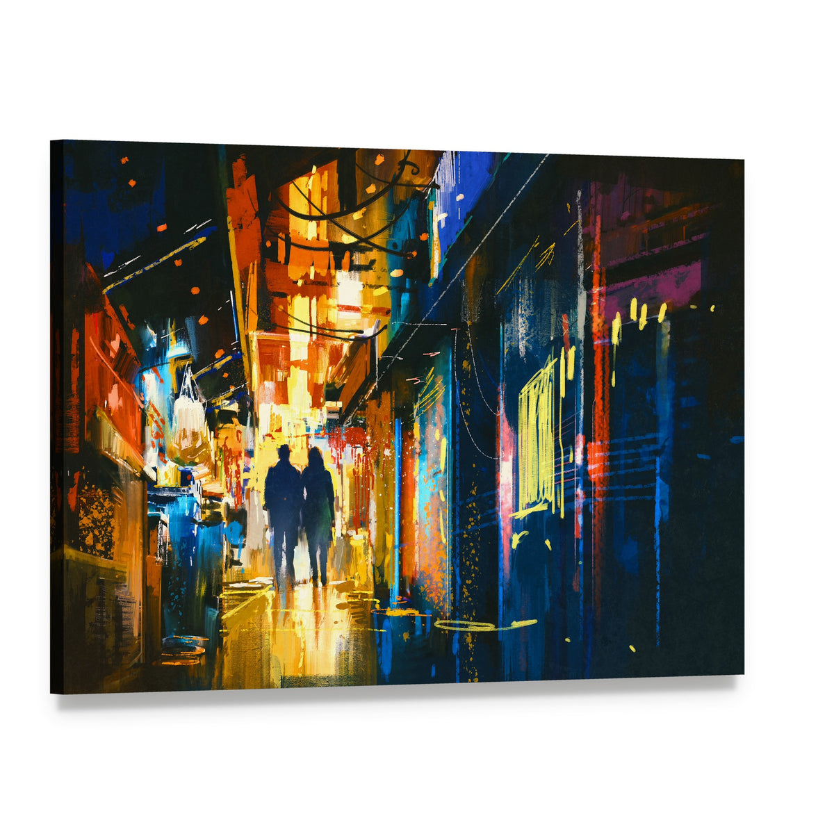 Couple Walking in Alley Canvas Wall Art, single panel gallery wrapped canvas, angled product view