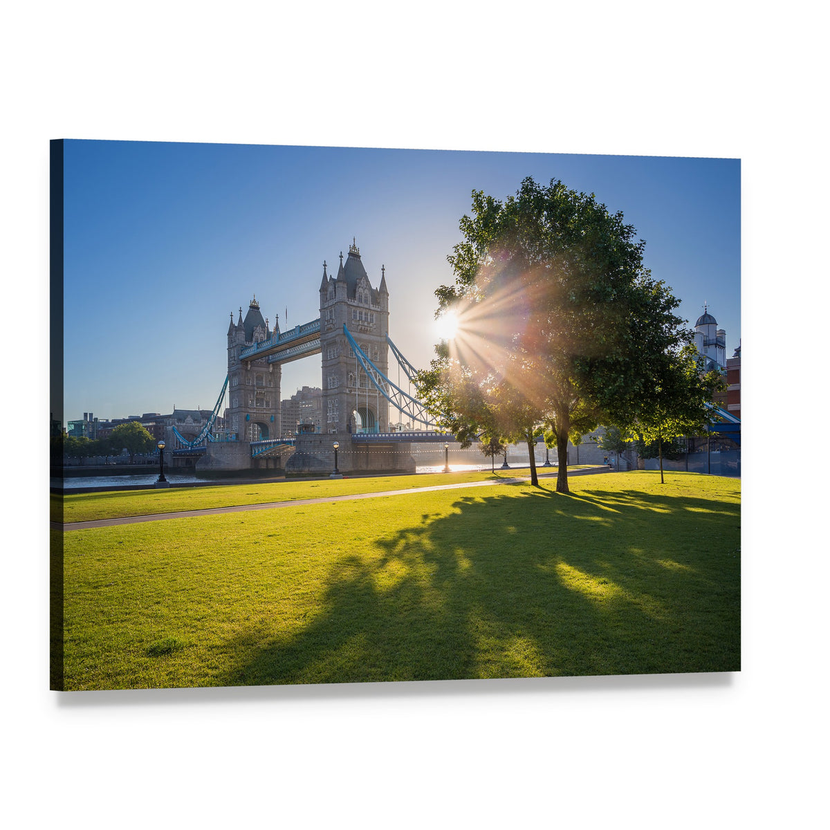 Sunrise Over Tower Bridge Canvas Wall Art, single panel gallery wrapped canvas, angled product view