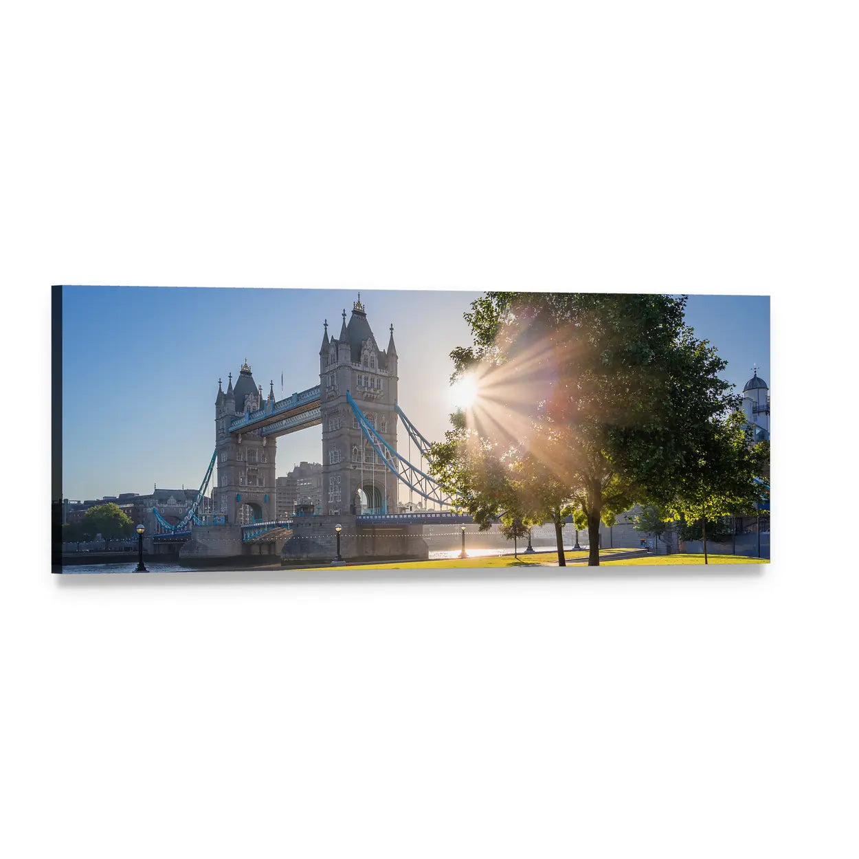 Sunrise Over Tower Bridge, London Panoramic Canvas Wall Art, single panel gallery wrapped canvas, angled product view