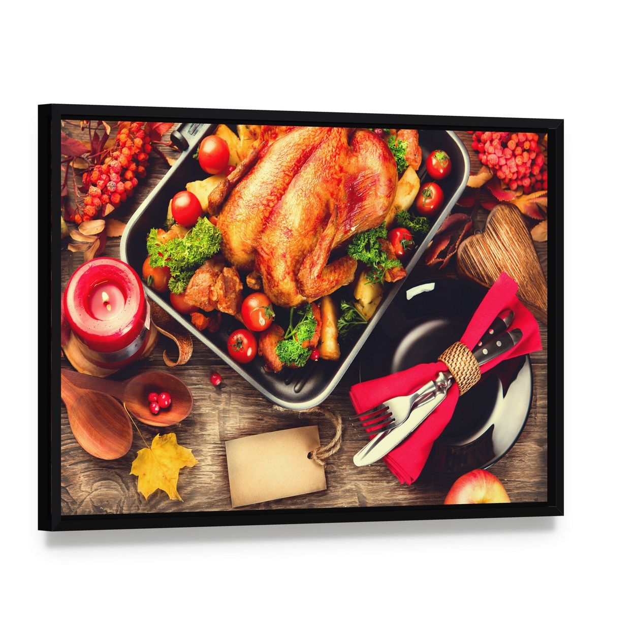 Turkish Dinner Table Canvas Wall Art, framed canvas in a black floater frame, angled product view