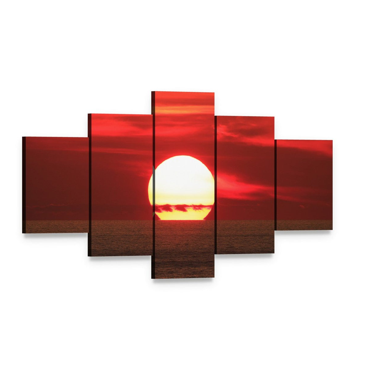 Sunset Over the Sea Canvas Wall Art, 5 panel 5 Star layout gallery wrapped canvas set, angled product view