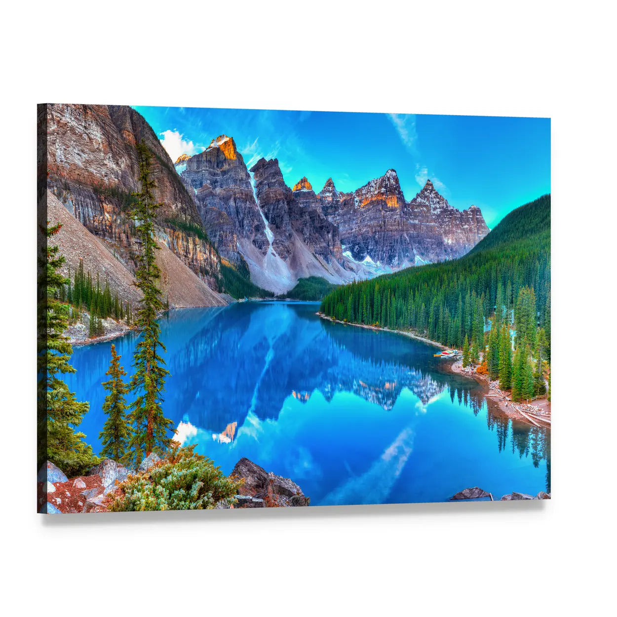 Sunrise Over Moraine Lake Canvas Wall Art, single panel gallery wrapped canvas, angled product view