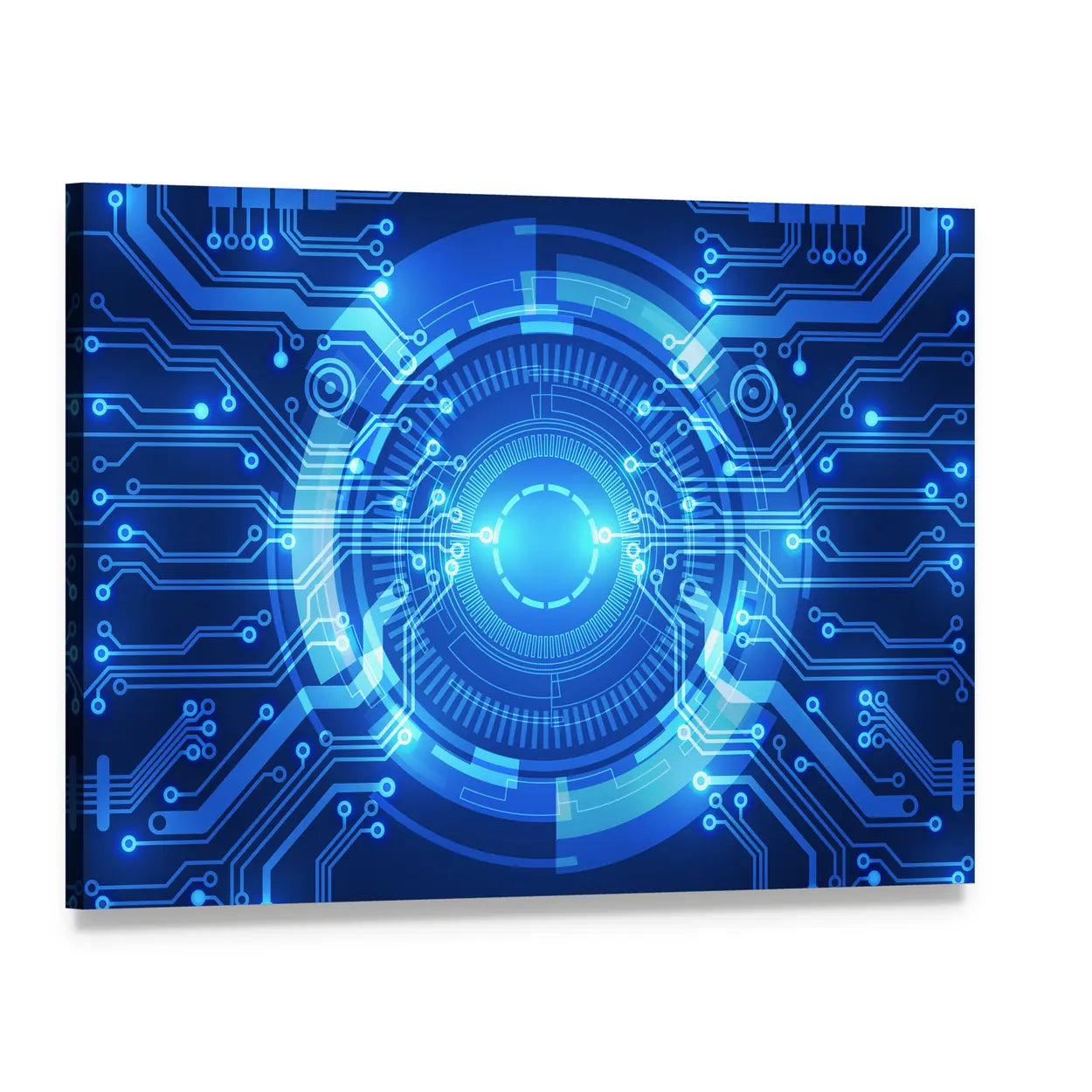 Futuristic Circuitry Core Canvas Wall Art, single panel gallery wrapped canvas, angled product view