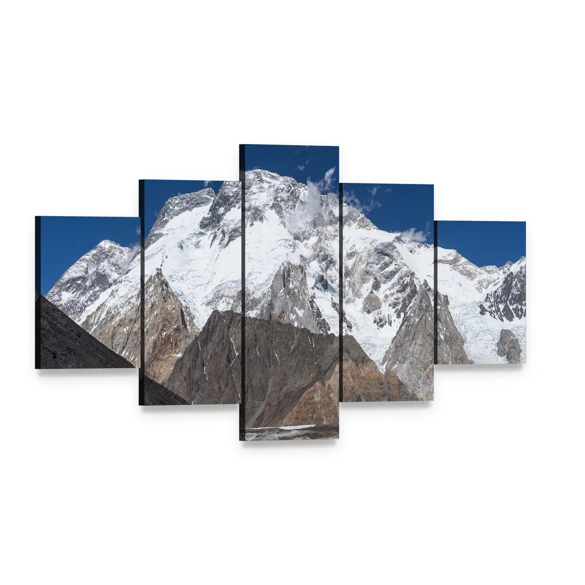 K2 Trek Mountain Landscape Canvas Wall Art, 5 panel 5 Star layout gallery wrapped canvas set, angled product view