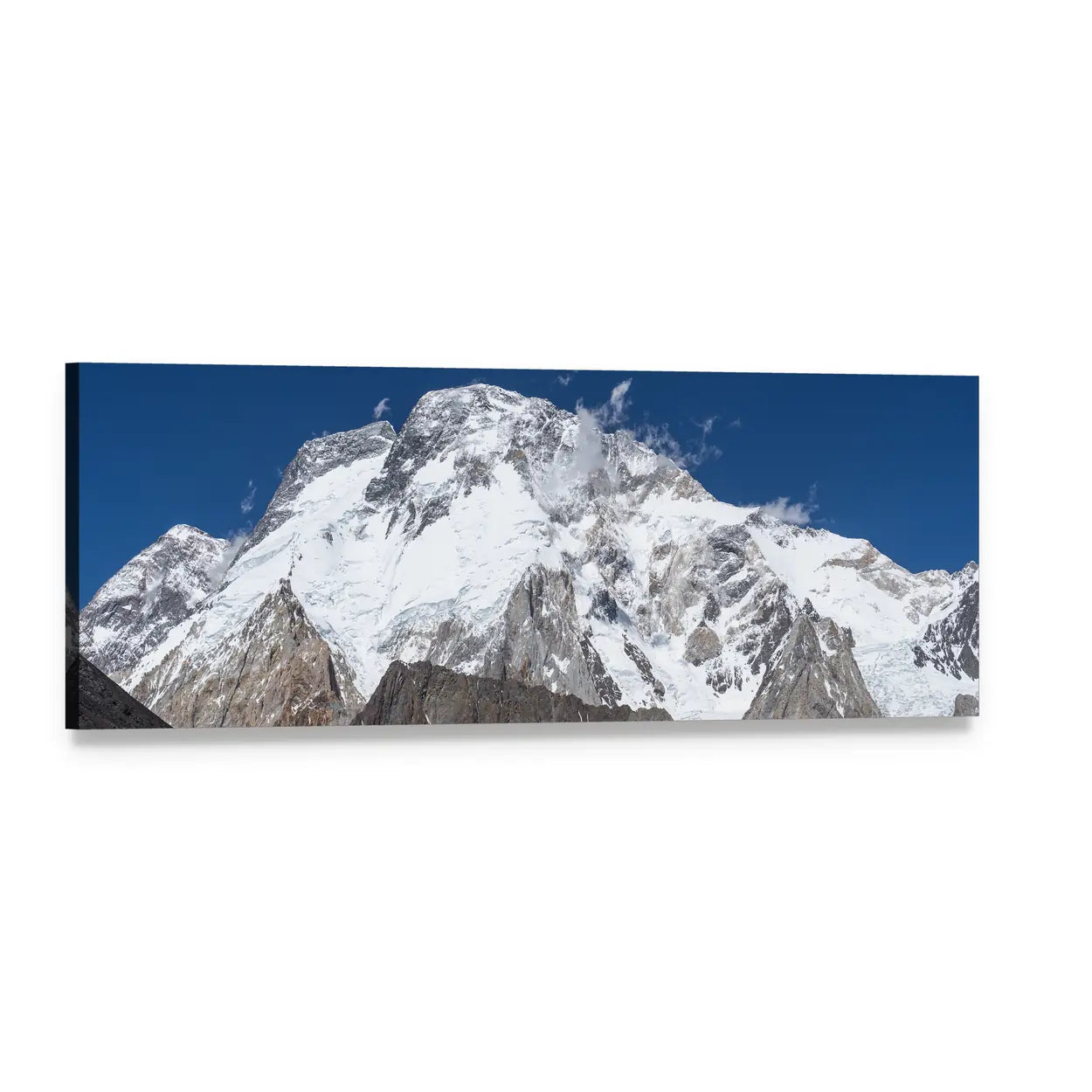 K2 Mountain Peaks, Pakistan Panoramic Canvas Wall Art, single panel gallery wrapped canvas, angled product view
